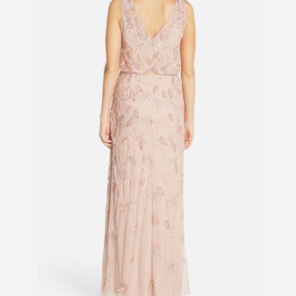 NEW Adrianna Papell Blush Pink Floral Beaded Mesh Illusion Blouson Gown  Size 4P - Picture 3 of 9